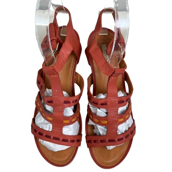 Geox Rorie Wedge‎ Sandal Leather Slingback Ankle Strap Orange Women Size EUR 39 - Picture 5 of 8